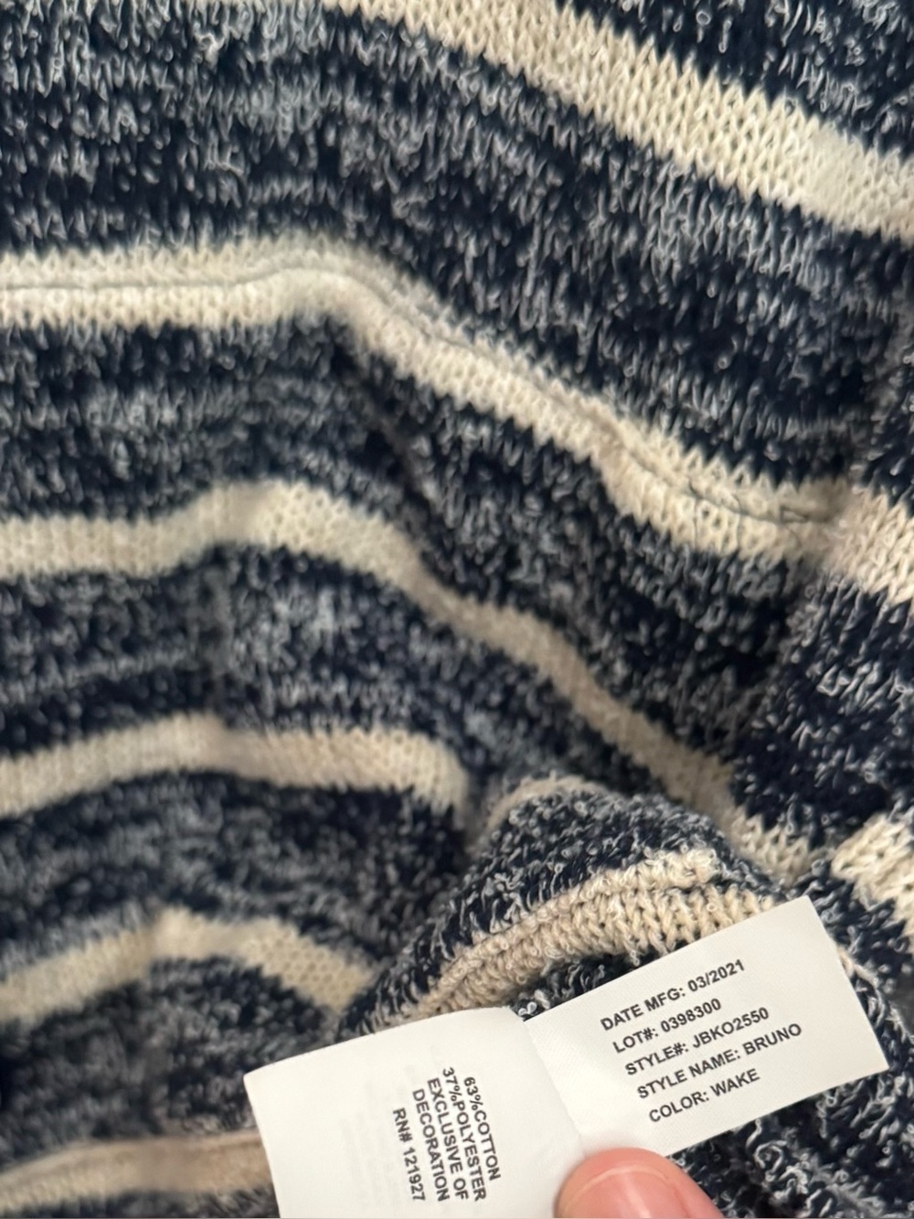 Johnnie-O Boys Navy White Striped Knit Hooded Sweater Pullover Size 7 - Picture 5 of 5